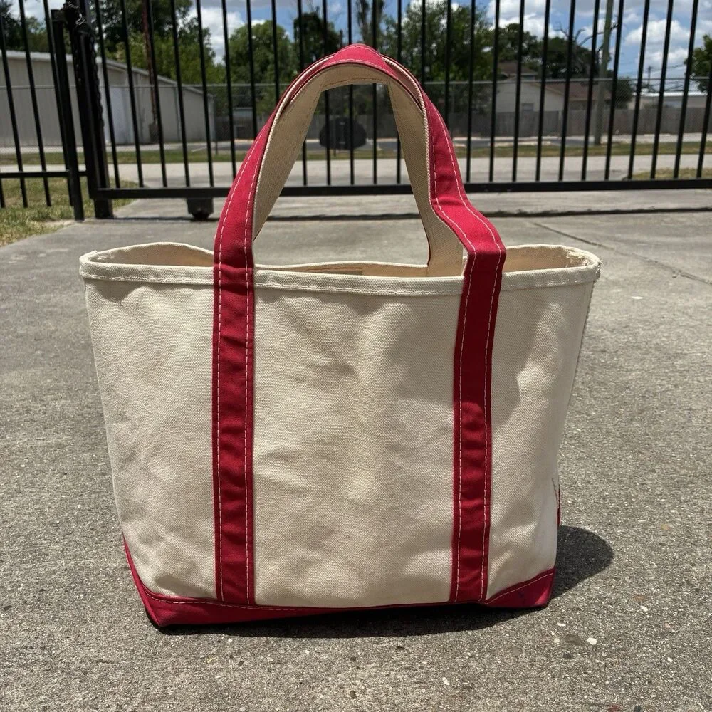 Vtg Medium Size Boat And Tote L L Bean Stiff Canvas Made In USA 11”x 12”x 5.5”
